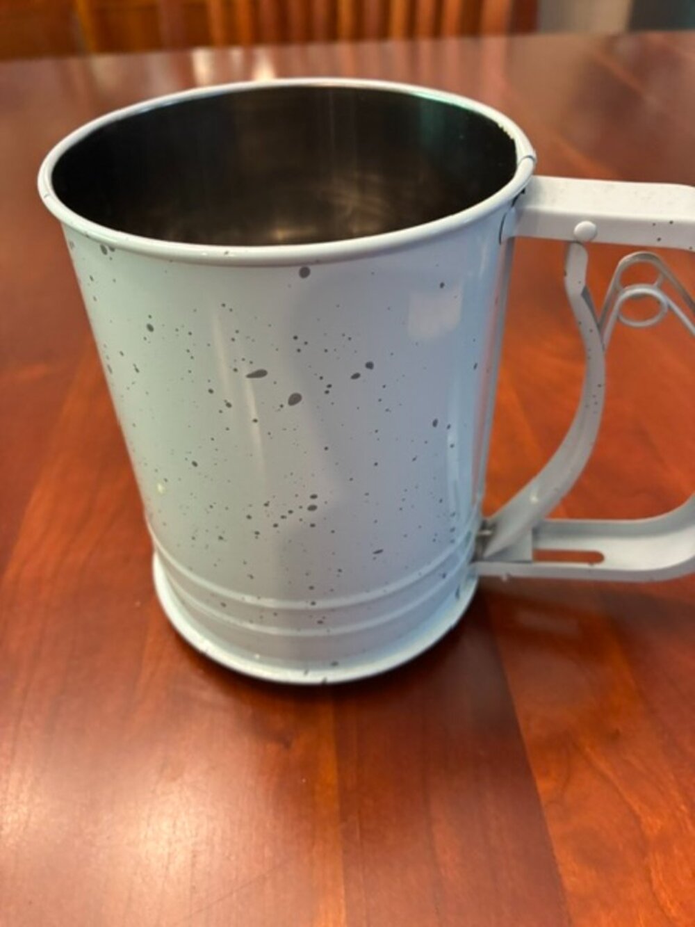 Rae Dunn Pale Blue Speckled Metal Flour Sugar Sifter Never Used Country Farm
